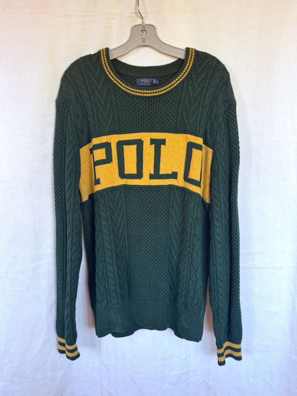 Polo Ralph Lauren Big Logo Cotton Knit Green Sweater Size L
